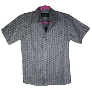 Bold‎ blue button up short sleeve Casual Patterned Resort Camp Shirt S/M NWOT